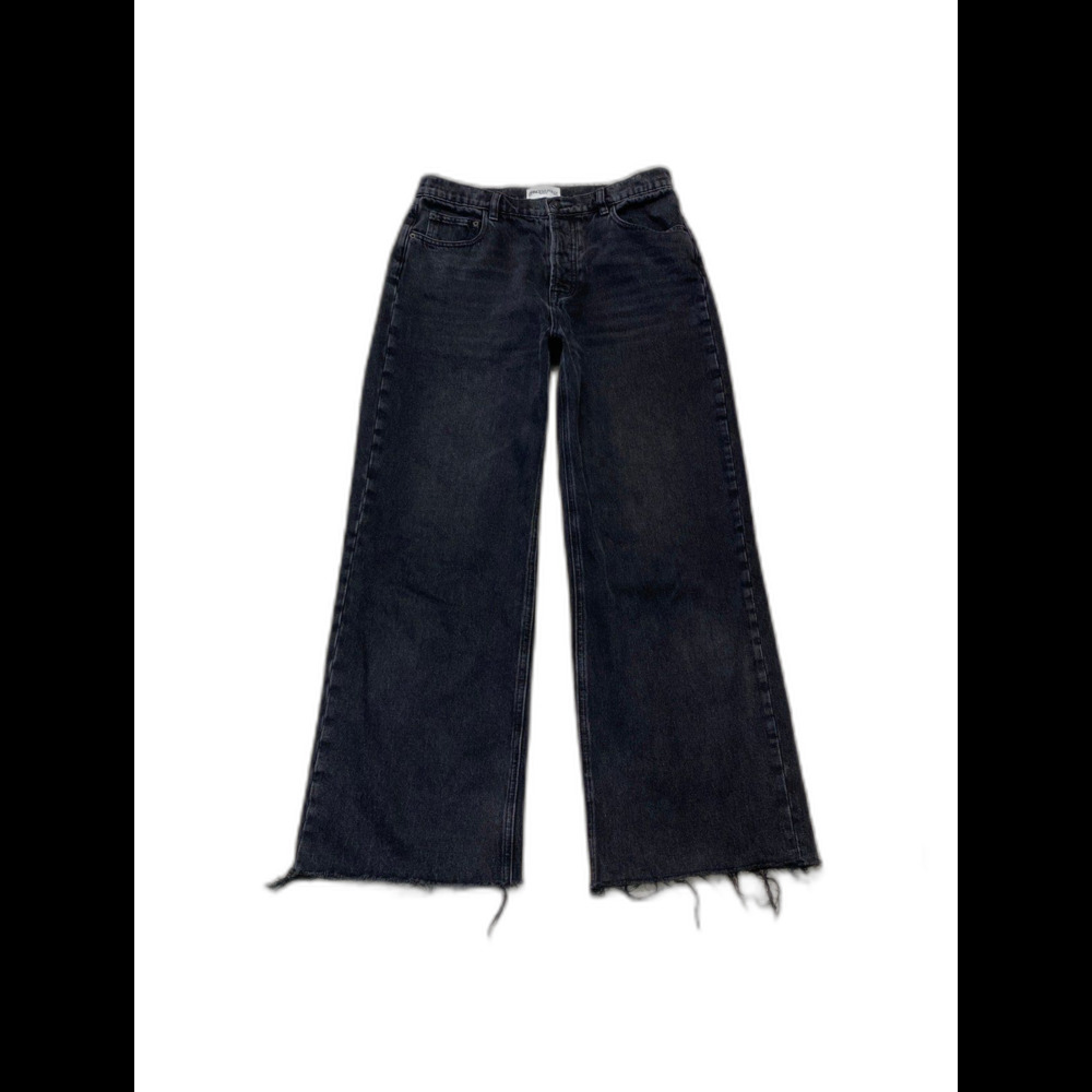 Princess Polly High-Rise Wide Straight Leg Button Fly Raw Hem Black 6
